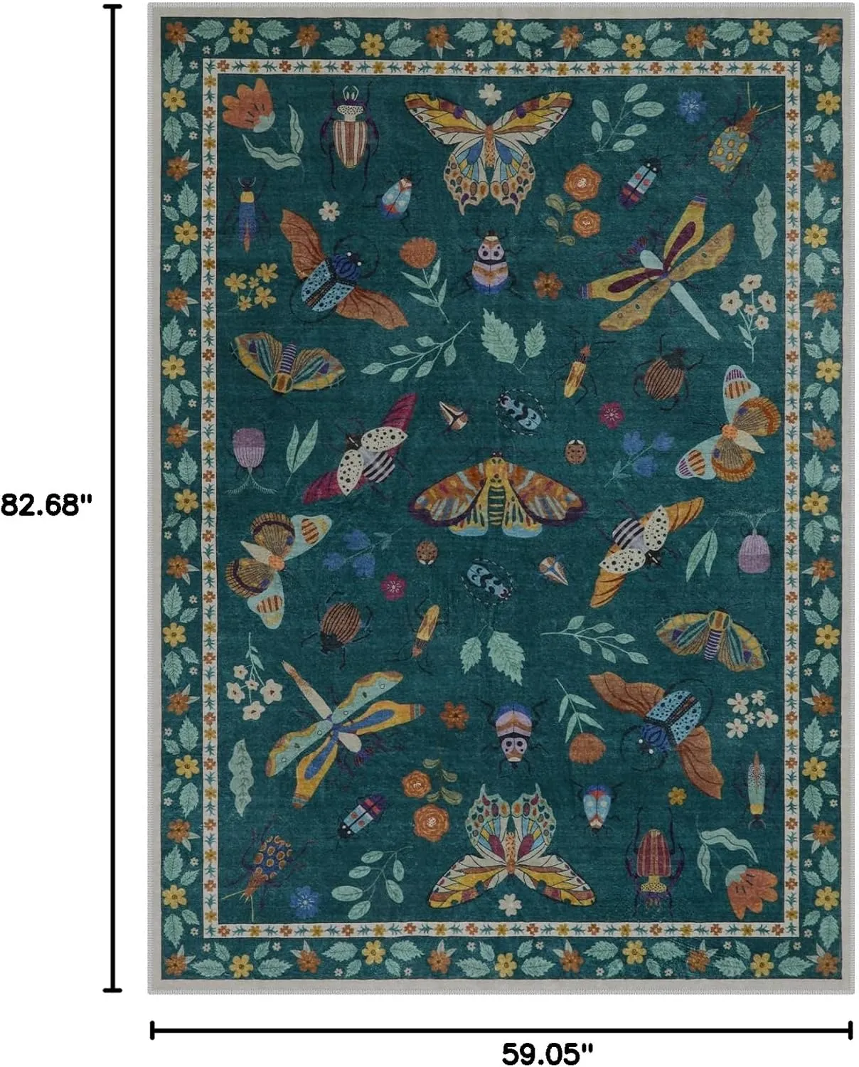 Lahome Insect Print 5x7 Area Rugs for Living Room, Soft Washable Rugs for Bedroom Ultra-Thin Non Slip Modern Rug, Stain Resistant Throw Rug Carpet for Office Nursery Dining Room(5'x7',Dark Green)