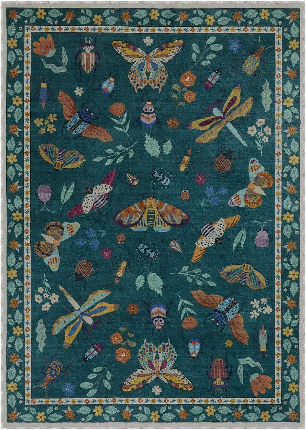 Lahome Insect Print 5x7 Area Rugs for Living Room, Soft Washable Rugs for Bedroom Ultra-Thin Non Slip Modern Rug, Stain Resistant Throw Rug Carpet for Office Nursery Dining Room(5'x7',Dark Green)
