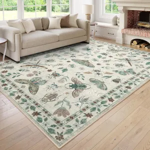 Lahome Insect Print Washable Area Rugs 5x7, Soft Rugs for Living Room Ultra-Thin Non-Shedding Modern Bedroom Rug, Stain Resistant Throw Rug Large Carpet for Dining Room Kids Nursery(5'x7',Beige)