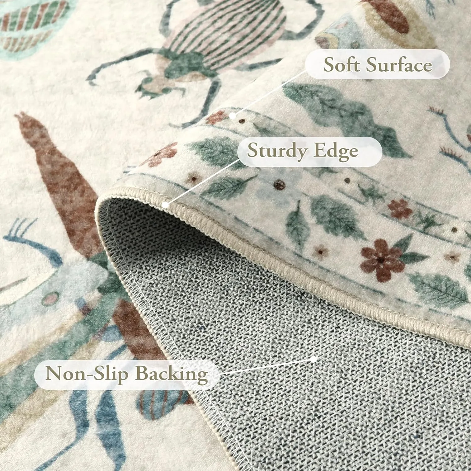 Lahome Insect Print Washable Area Rugs 5x7, Soft Rugs for Living Room Ultra-Thin Non-Shedding Modern Bedroom Rug, Stain Resistant Throw Rug Large Carpet for Dining Room Kids Nursery(5'x7',Beige)