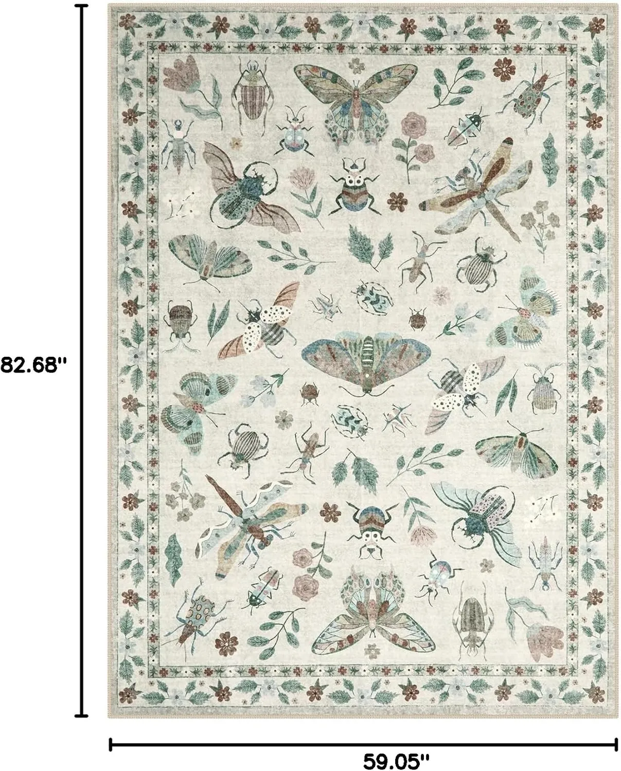 Lahome Insect Print Washable Area Rugs 5x7, Soft Rugs for Living Room Ultra-Thin Non-Shedding Modern Bedroom Rug, Stain Resistant Throw Rug Large Carpet for Dining Room Kids Nursery(5'x7',Beige)