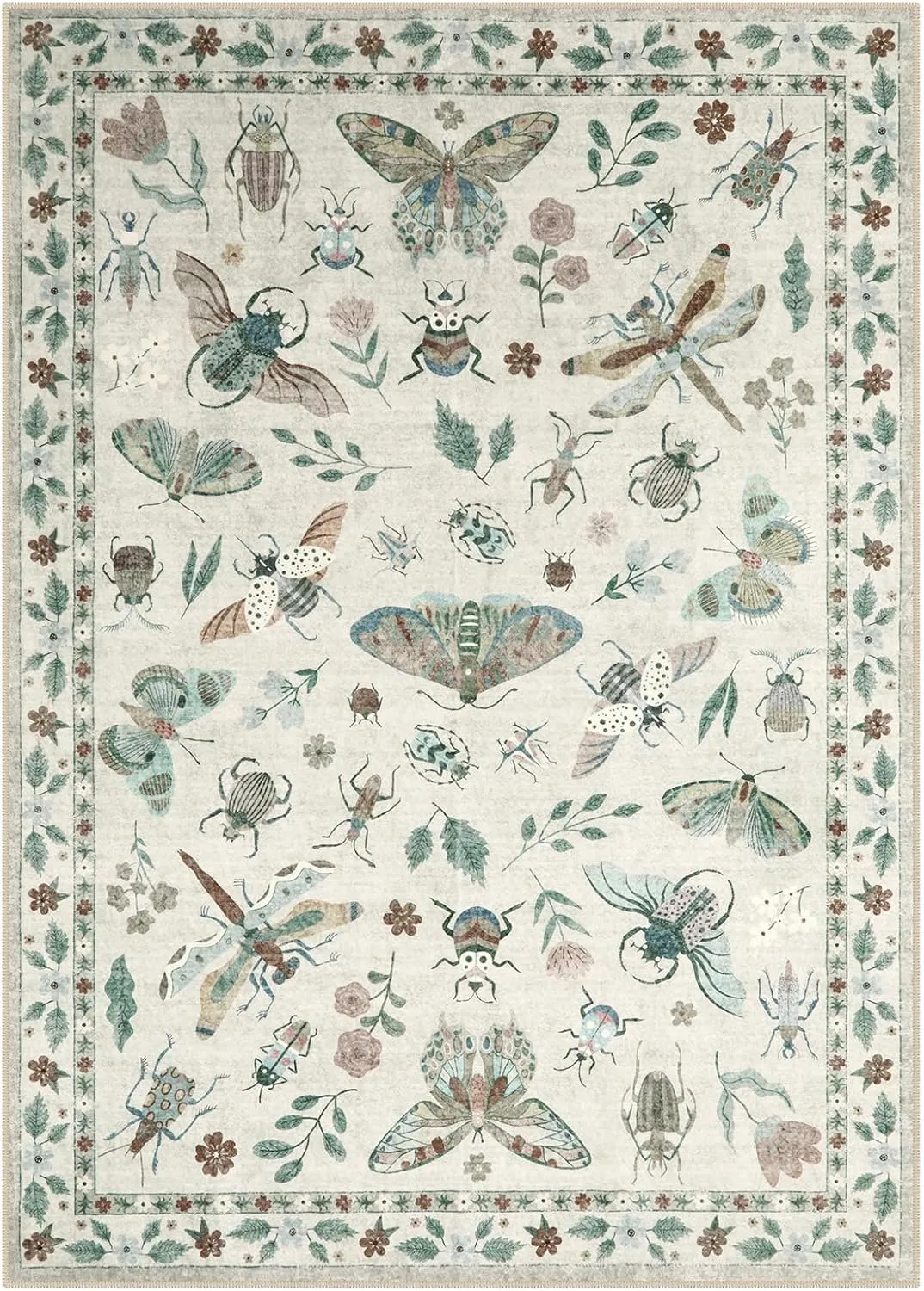 Lahome Insect Print Washable Area Rugs 5x7, Soft Rugs for Living Room Ultra-Thin Non-Shedding Modern Bedroom Rug, Stain Resistant Throw Rug Large Carpet for Dining Room Kids Nursery(5'x7',Beige)