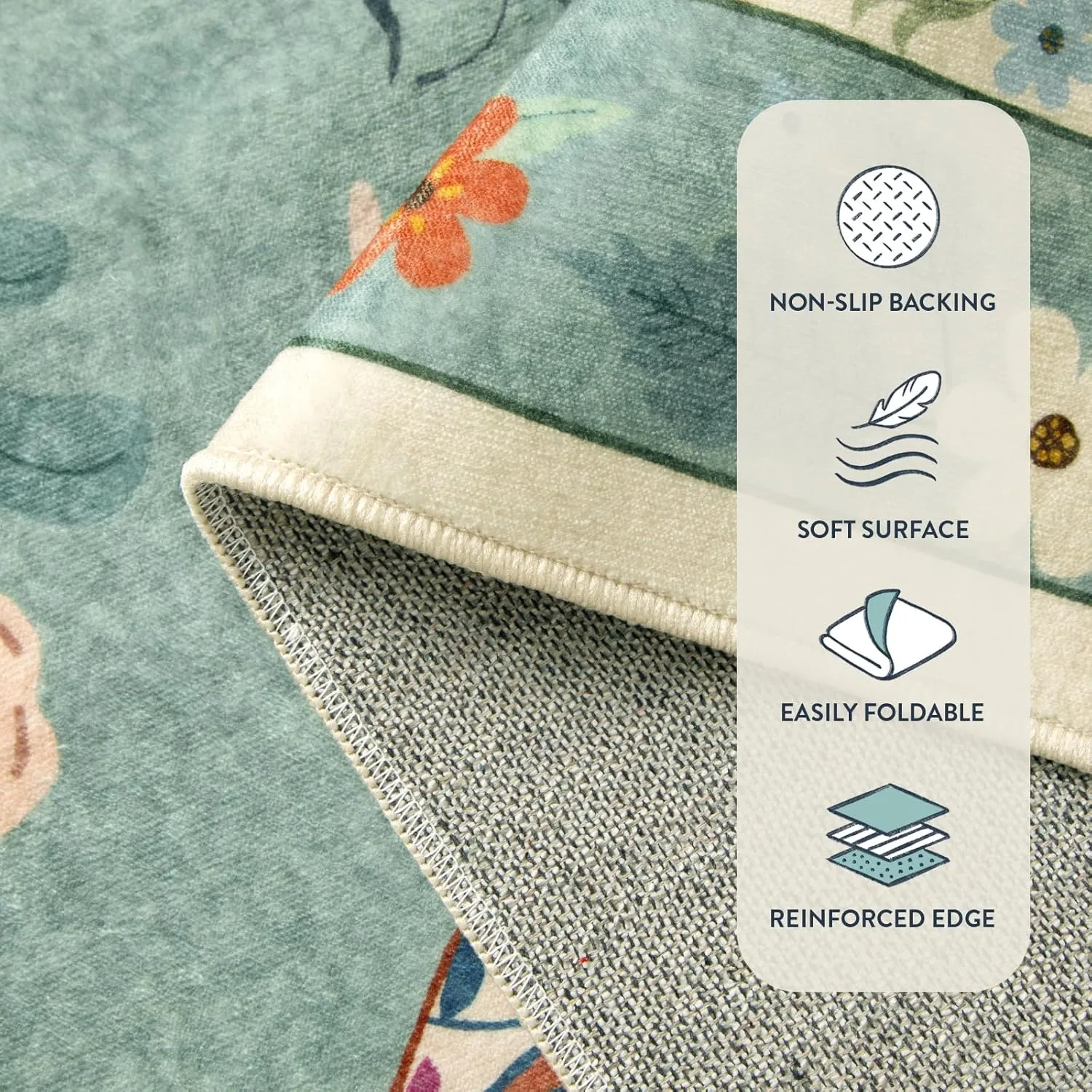 Lahome Insect Washable Area Rugs 5x7, Soft Green Rug for Living Room Bedroom Ultra-Thin Non-Shedding, Modern Stain Resistant Throw Large Carpet for Dining Room Kids Nursery(5'x7',Green)