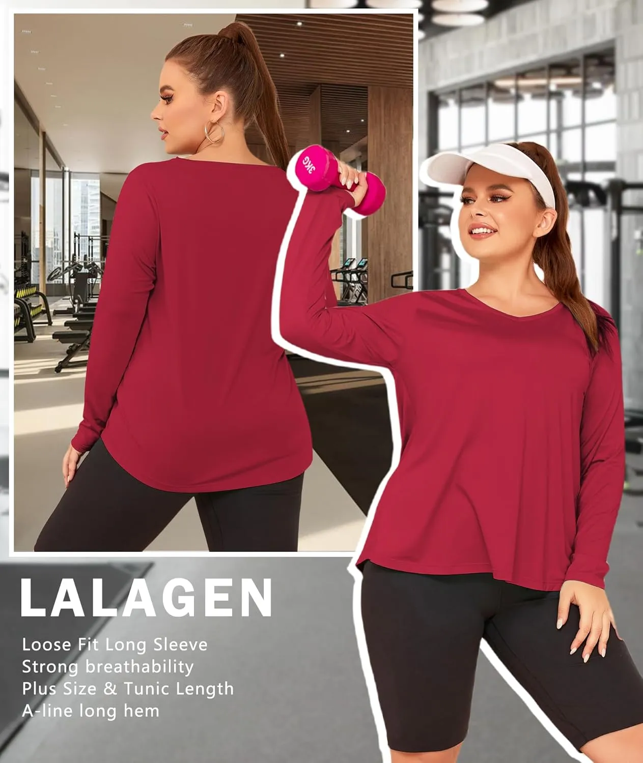 LALAGEN Women's UPF 50  Sun Shirts Plus Size Long Sleeve UV Protection Workout Tops Quick Dry Athletic Hiking Shirt