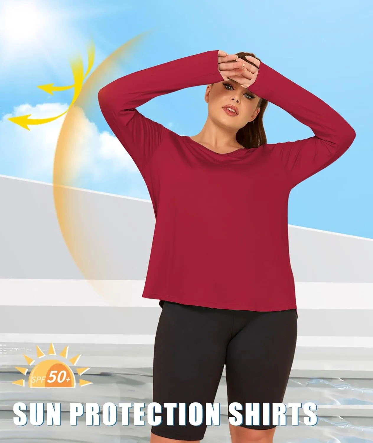 LALAGEN Women's UPF 50  Sun Shirts Plus Size Long Sleeve UV Protection Workout Tops Quick Dry Athletic Hiking Shirt