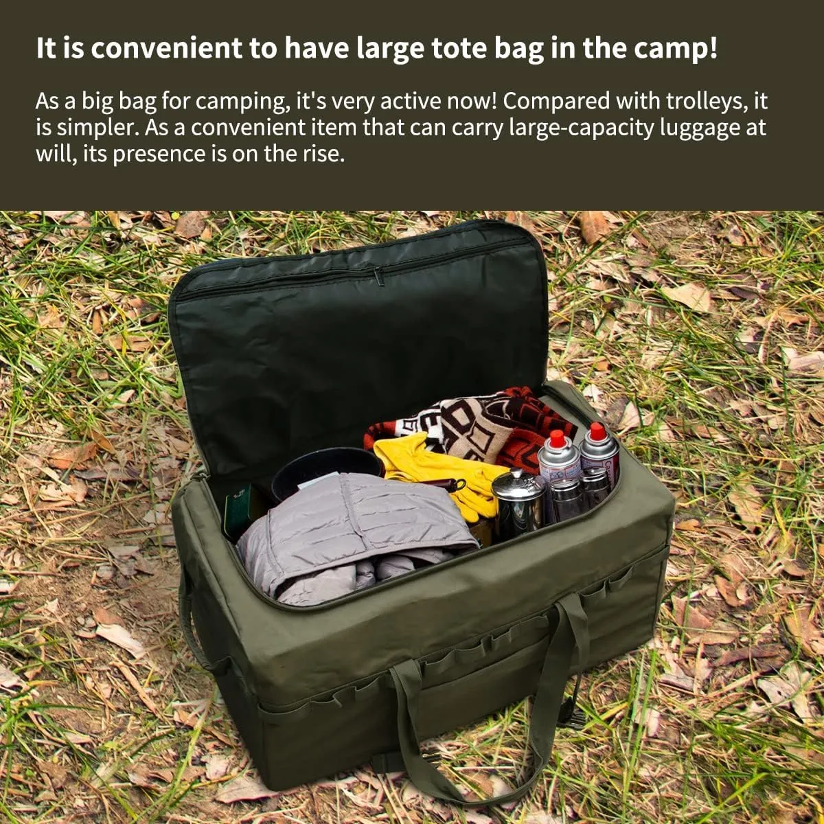 Large Military Duffle Bag Tactical Camping Storage Utility Tote Bag Camping Kitchen Organizer with Deployment Cargo Bag Travel Sports Equipment (Army Green, Large 31.5"x17.72"x17.72")