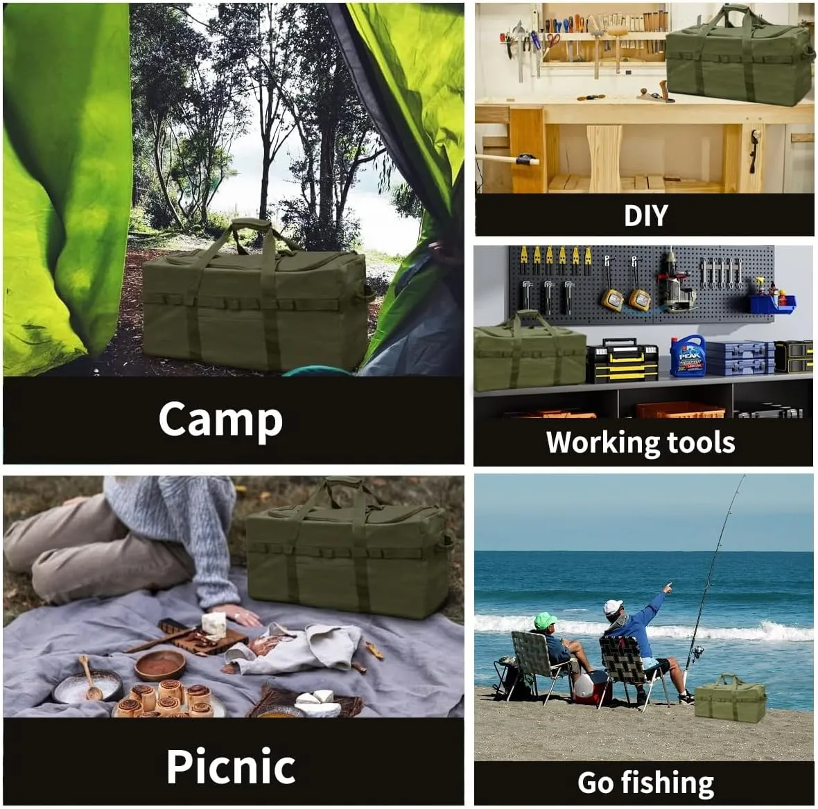 Large Military Duffle Bag Tactical Camping Storage Utility Tote Bag Camping Kitchen Organizer with Deployment Cargo Bag Travel Sports Equipment (Army Green, Large 31.5"x17.72"x17.72")