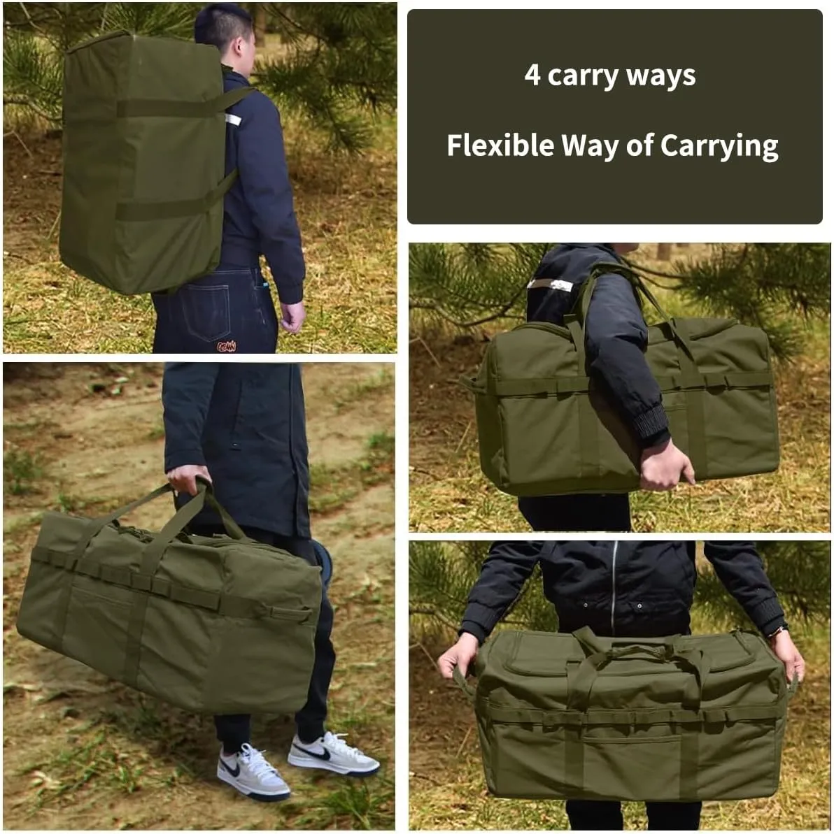 Large Military Duffle Bag Tactical Camping Storage Utility Tote Bag Camping Kitchen Organizer with Deployment Cargo Bag Travel Sports Equipment (Army Green, Large 31.5"x17.72"x17.72")