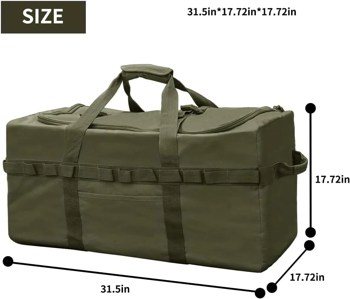 Large Military Duffle Bag Tactical Camping Storage Utility Tote Bag Camping Kitchen Organizer with Deployment Cargo Bag Travel Sports Equipment (Army Green, Large 31.5"x17.72"x17.72")
