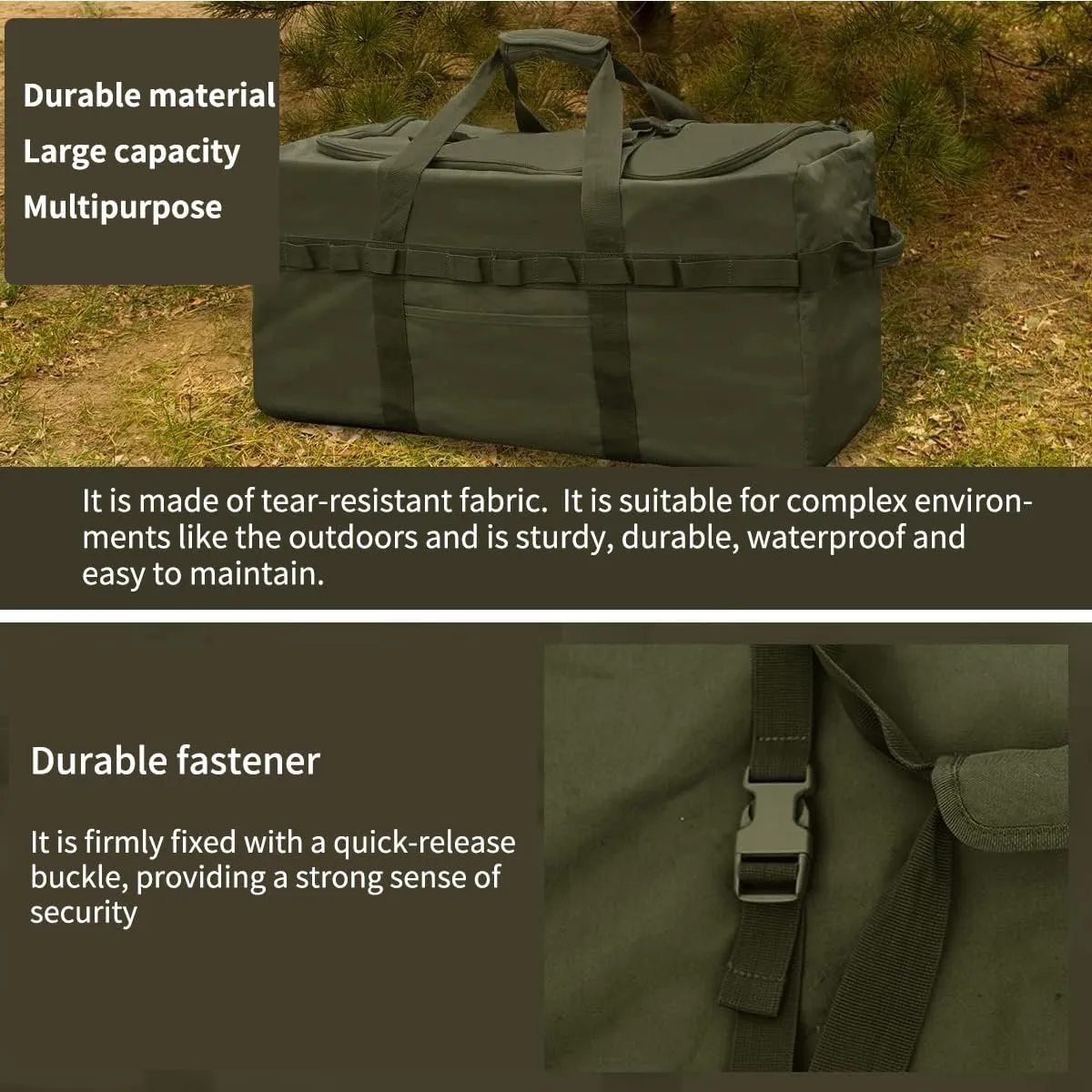 Large Military Duffle Bag Tactical Camping Storage Utility Tote Bag Camping Kitchen Organizer with Deployment Cargo Bag Travel Sports Equipment (Army Green, Large 31.5"x17.72"x17.72")