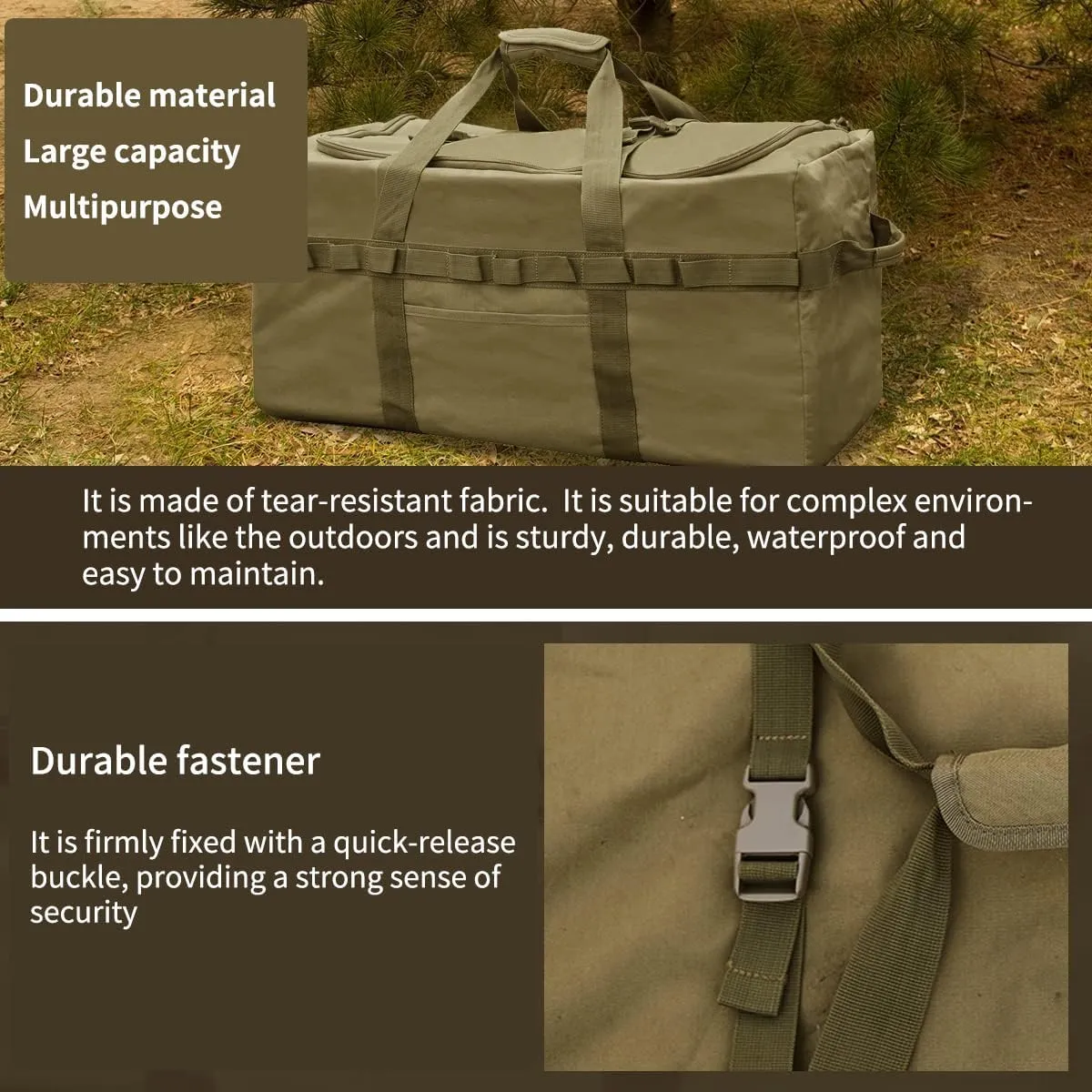 Large Military Duffle Bag Tactical Camping Storage Utility Tote Bag Camping Kitchen Organizer with Deployment Cargo Bag Travel Sports Equipment (Khaki, Large 31.5"x17.72"x17.72")