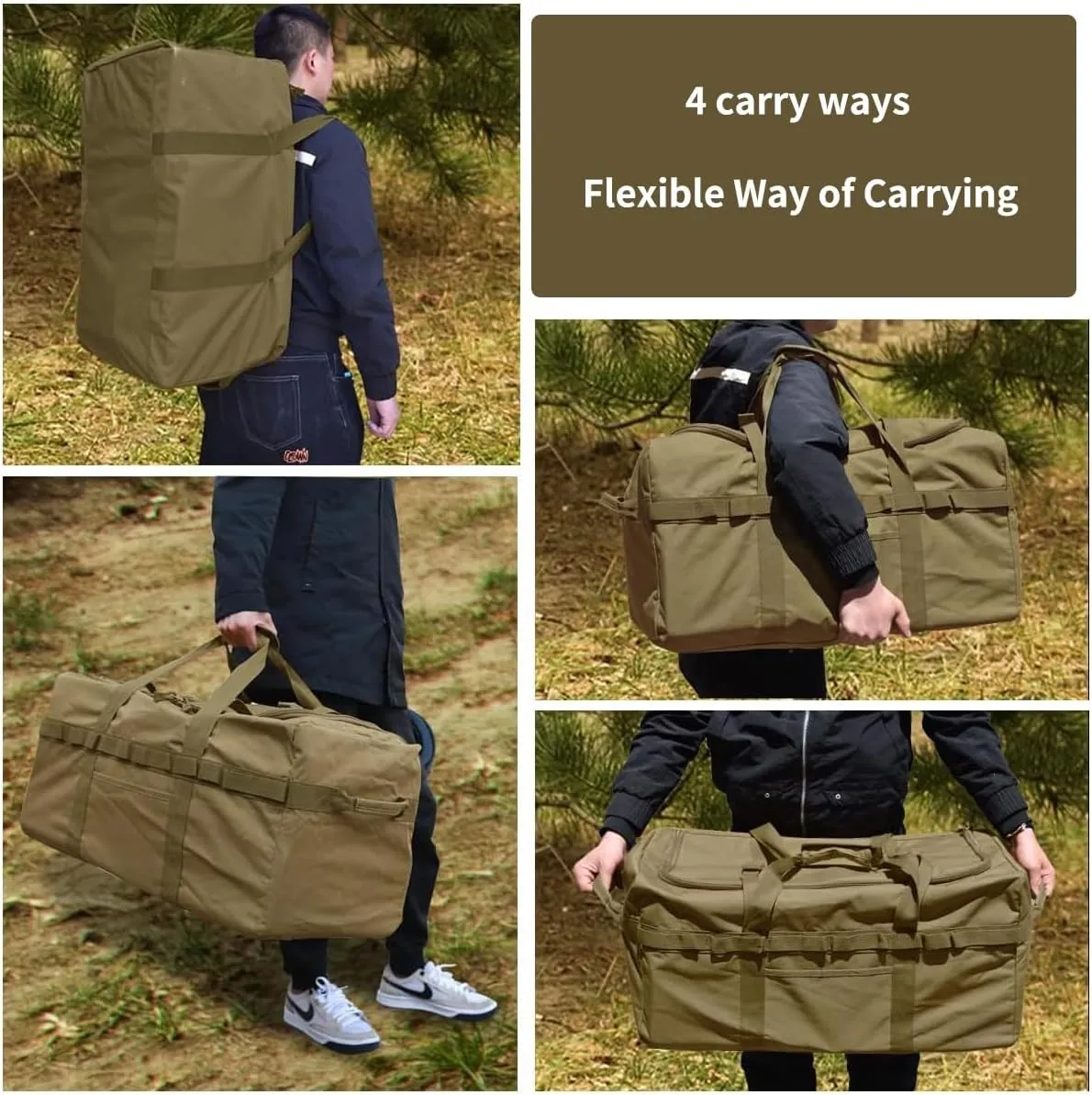 Large Military Duffle Bag Tactical Camping Storage Utility Tote Bag Camping Kitchen Organizer with Deployment Cargo Bag Travel Sports Equipment (Khaki, Large 31.5"x17.72"x17.72")