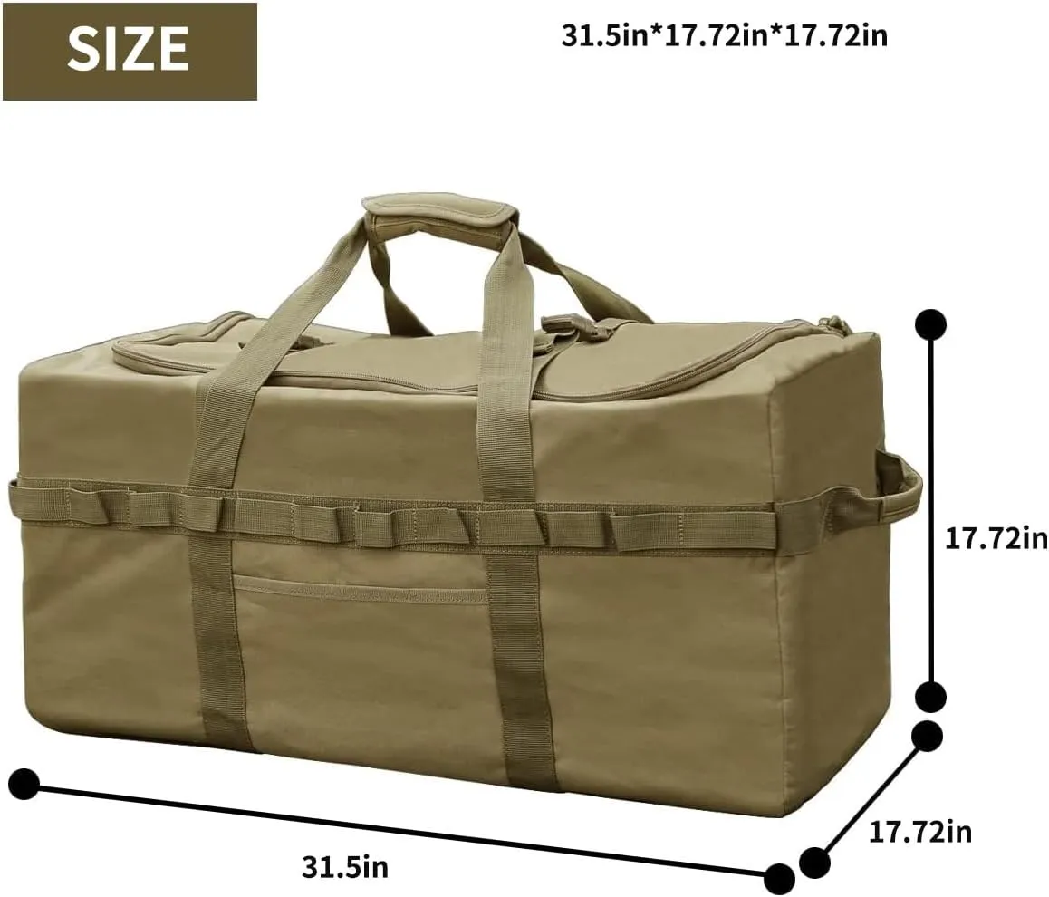 Large Military Duffle Bag Tactical Camping Storage Utility Tote Bag Camping Kitchen Organizer with Deployment Cargo Bag Travel Sports Equipment (Khaki, Large 31.5"x17.72"x17.72")