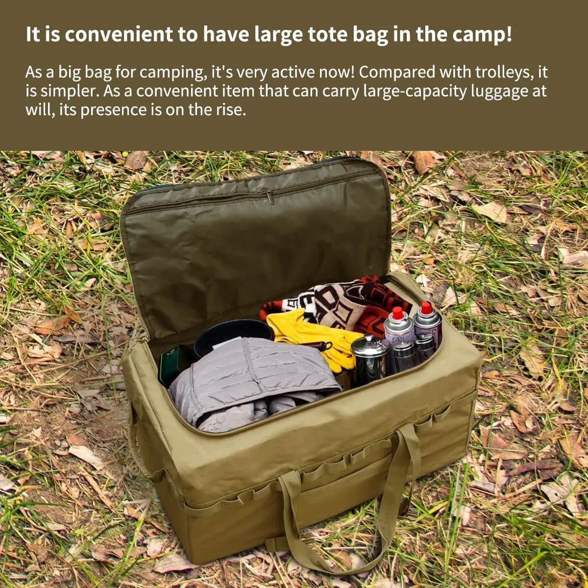 Large Military Duffle Bag Tactical Camping Storage Utility Tote Bag Camping Kitchen Organizer with Deployment Cargo Bag Travel Sports Equipment (Khaki, Large 31.5"x17.72"x17.72")