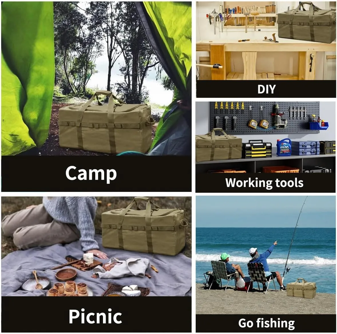 Large Military Duffle Bag Tactical Camping Storage Utility Tote Bag Camping Kitchen Organizer with Deployment Cargo Bag Travel Sports Equipment (Khaki, Large 31.5"x17.72"x17.72")
