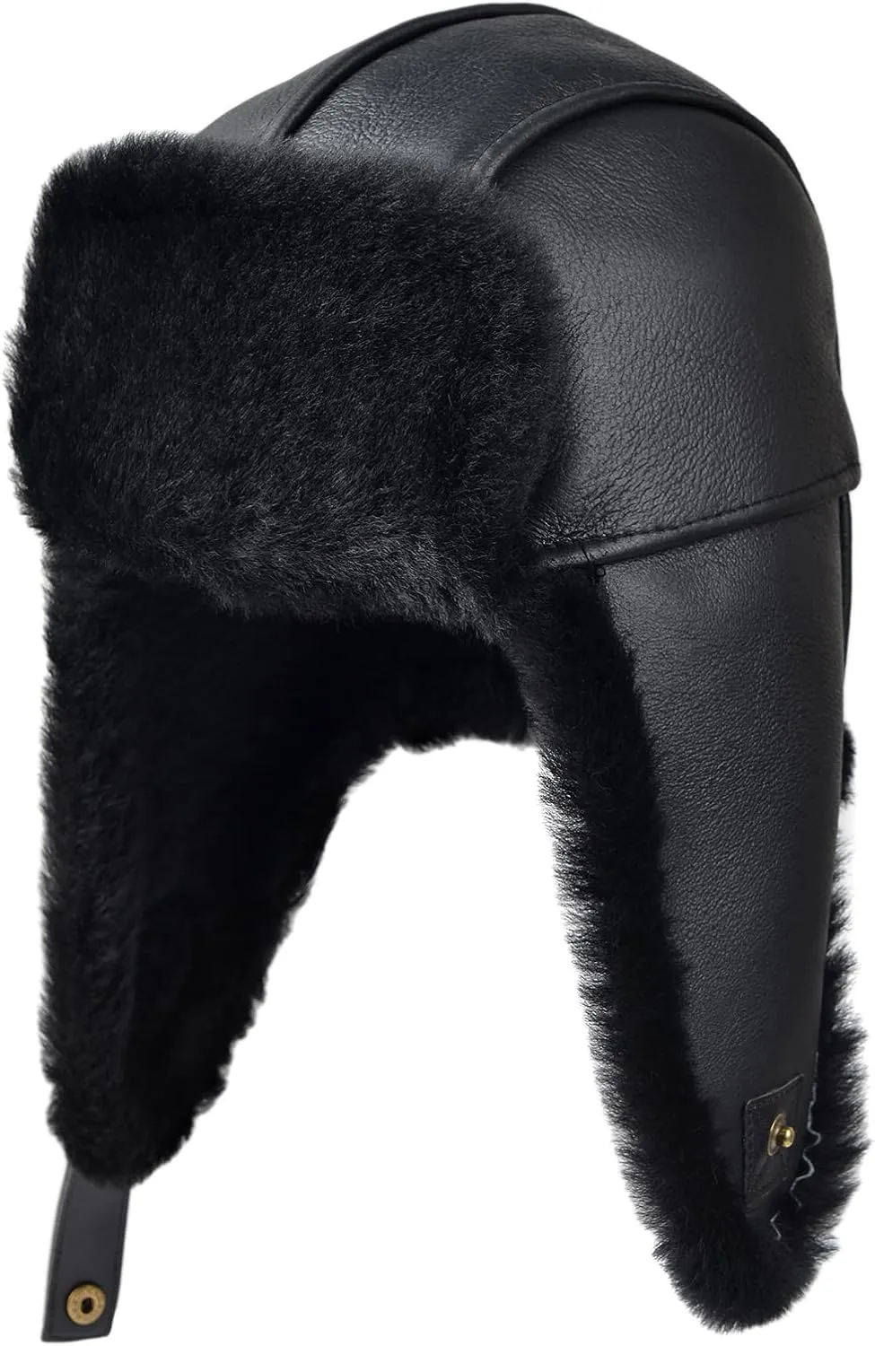 Leather Hats for Men Women Winter Warm Aviator Russianr Hat Shearling Sheepskin Hunting Hat