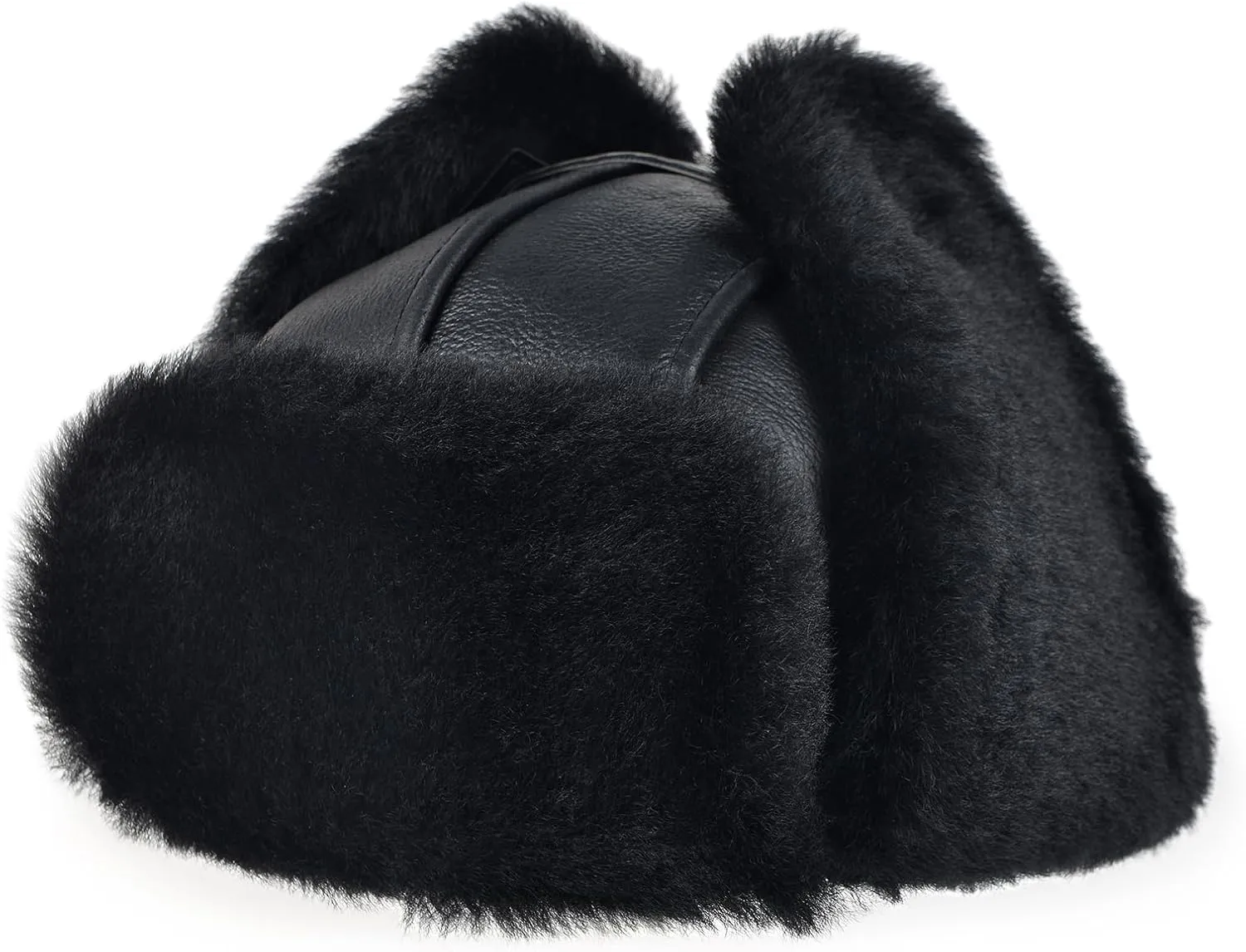 Leather Hats for Men Women Winter Warm Aviator Russianr Hat Shearling Sheepskin Hunting Hat