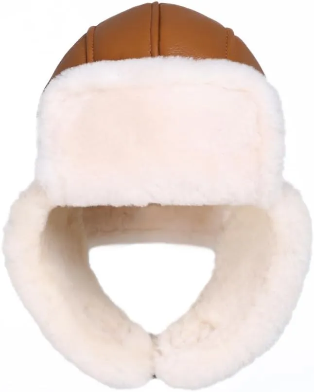 Leather Hats for Men Women Winter Warm Aviator Russianr Hat Shearling Sheepskin Hunting Hat