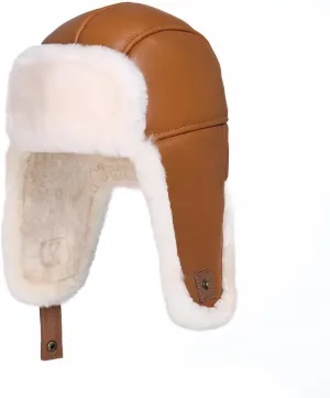 Leather Hats for Men Women Winter Warm Aviator Russianr Hat Shearling Sheepskin Hunting Hat