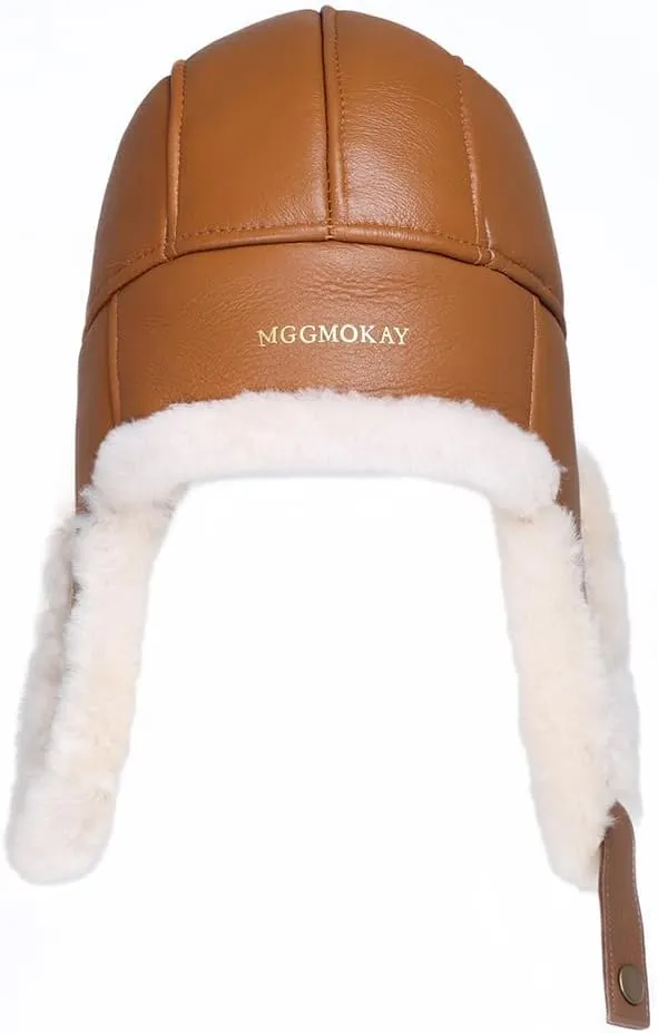 Leather Hats for Men Women Winter Warm Aviator Russianr Hat Shearling Sheepskin Hunting Hat