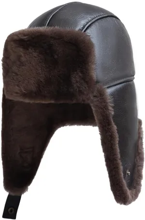 Leather Hats for Men Women Winter Warm Aviator Russianr Hat Shearling Sheepskin Hunting Hat
