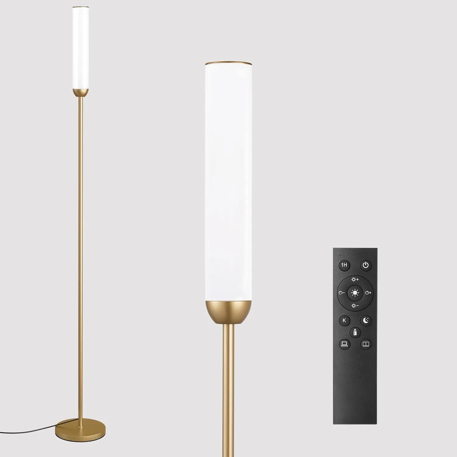 LED Floor Lamp with Remote Control, 65" Standing lamp with Stepless Adjustable 3000K-6500K Colors & 5%-100% Brightness, Foot Switch(Gold)