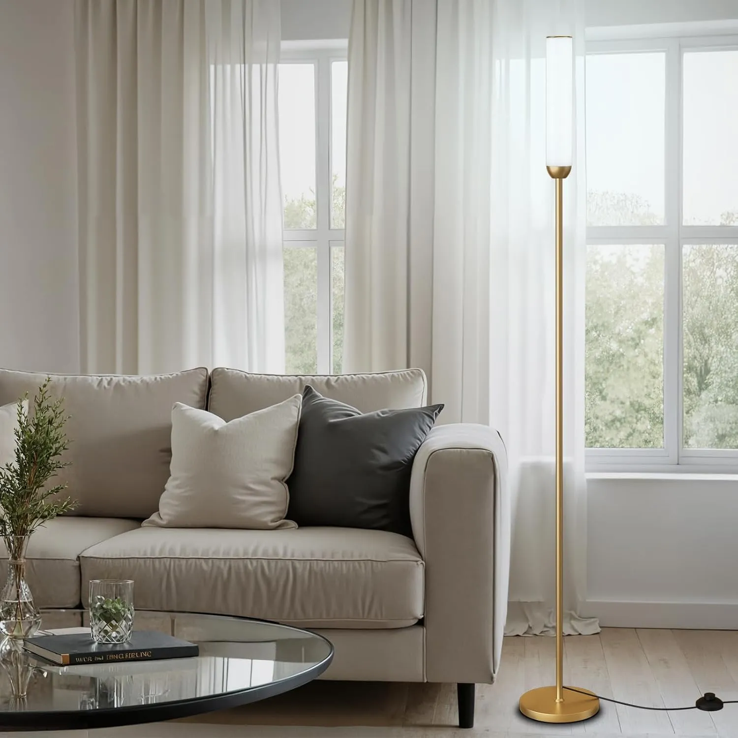 LED Floor Lamp with Remote Control, 65" Standing lamp with Stepless Adjustable 3000K-6500K Colors & 5%-100% Brightness, Foot Switch(Gold)