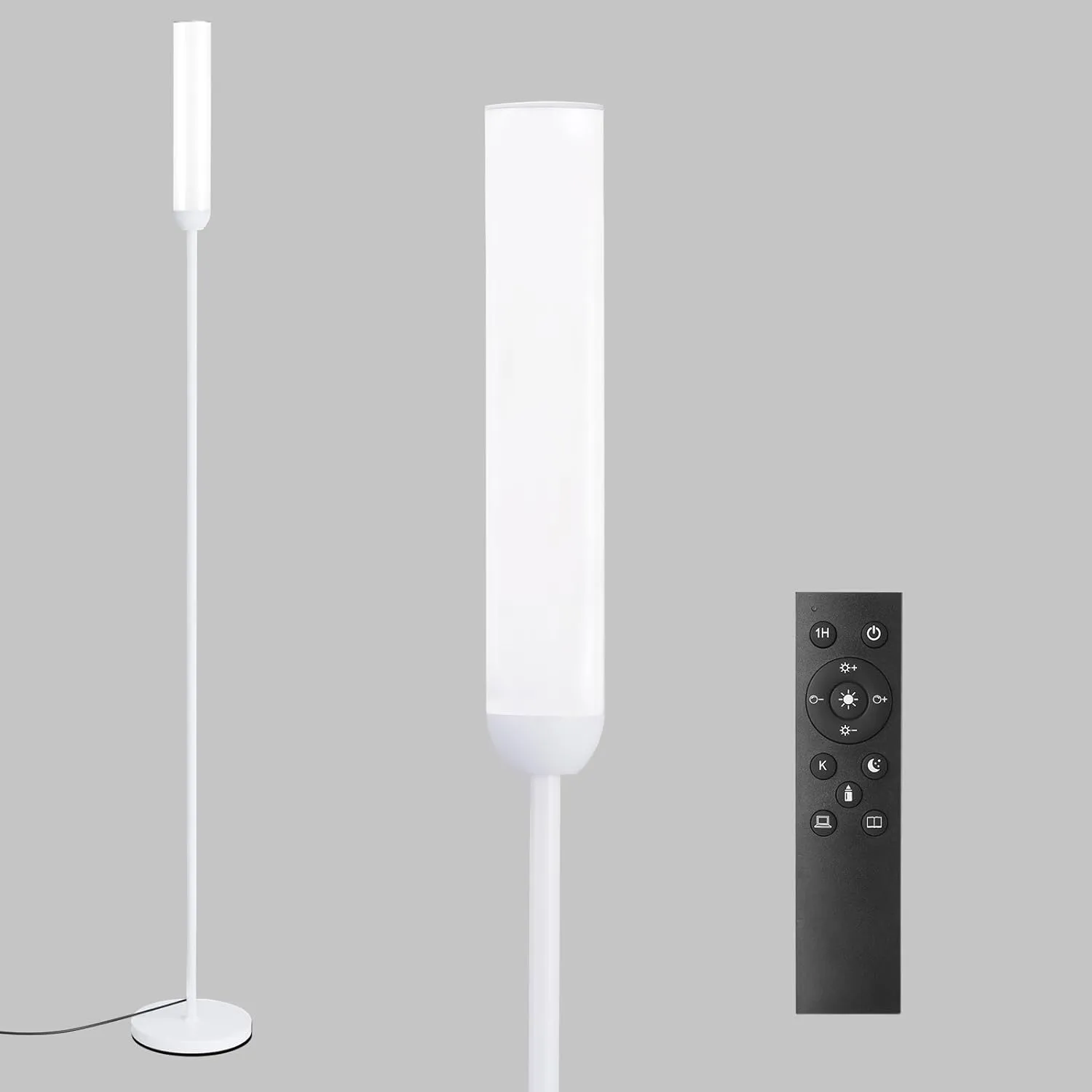 LED Floor Lamp with Remote Control, 65" Standing lamp with Stepless Adjustable 3000K-6500K Colors & 5%-100% Brightness, Foot Switch(White)