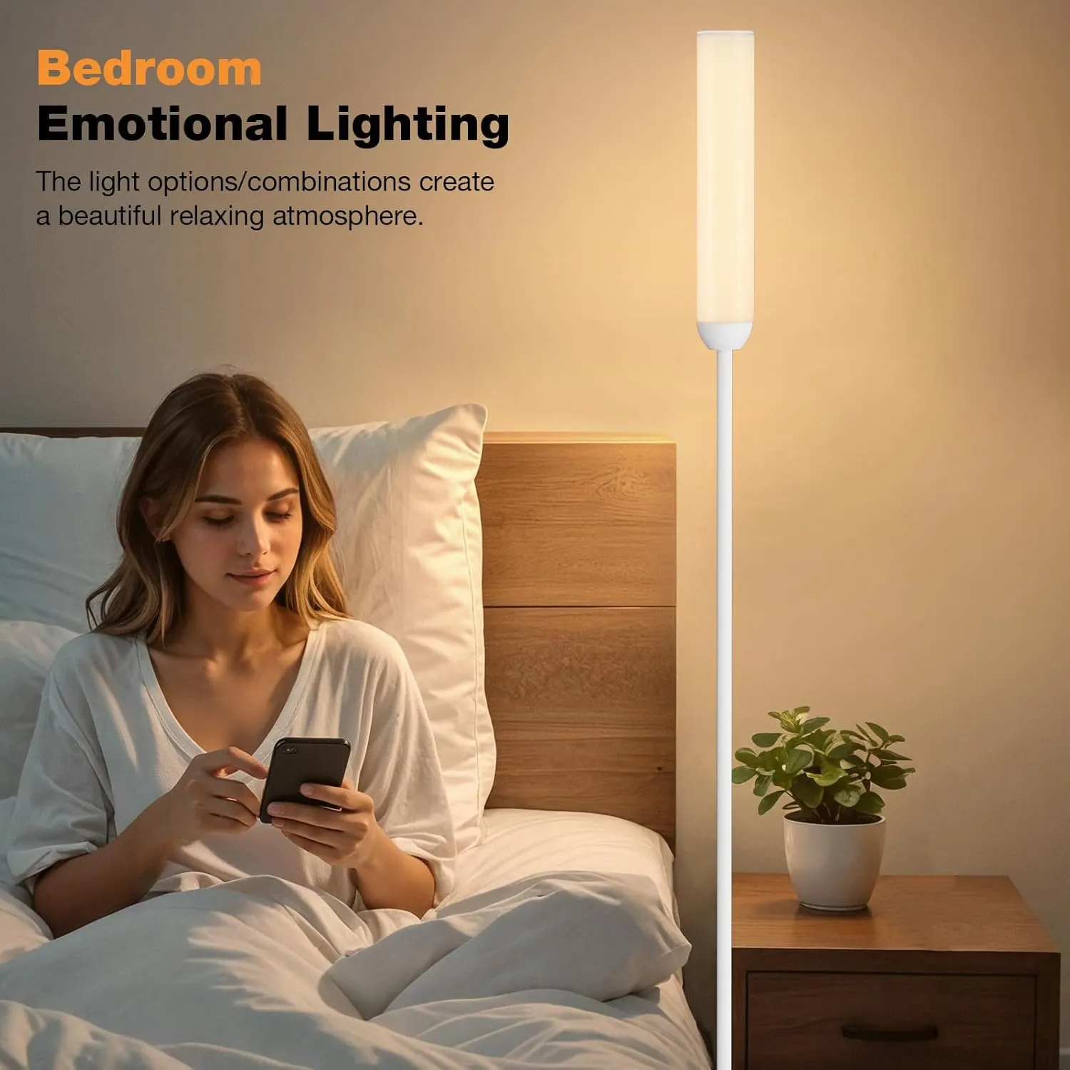 LED Floor Lamp with Remote Control, 65" Standing lamp with Stepless Adjustable 3000K-6500K Colors & 5%-100% Brightness, Foot Switch(White)