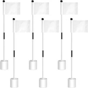 Lenwen 6 Set Golf Flagstick Golf Pin Flag Hole Cup Set Putting Green Flag and Poles Nylon Practice Portable 2 Section Design Putting Green Gifts for Yard Backyard Garden Driving Range