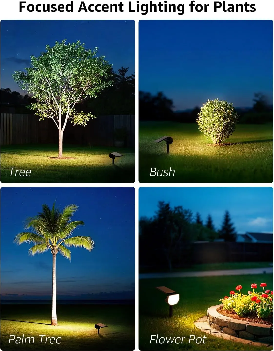 Lepro Outdoor Solar Spot Lights Outdoor Waterproof, for Flag Pole, Yard,Garden, Landscape, Backyard, Tree, Plants, Solar Powered Led Spotlight High Lumens, 4 Pack (Warm White)