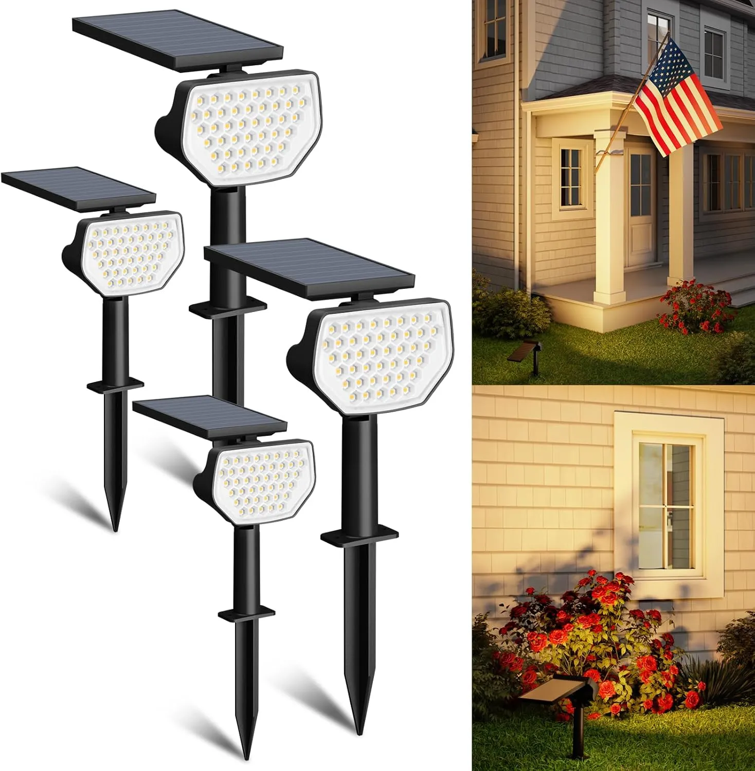 Lepro Outdoor Solar Spot Lights Outdoor Waterproof, for Flag Pole, Yard,Garden, Landscape, Backyard, Tree, Plants, Solar Powered Led Spotlight High Lumens, 4 Pack (Warm White)