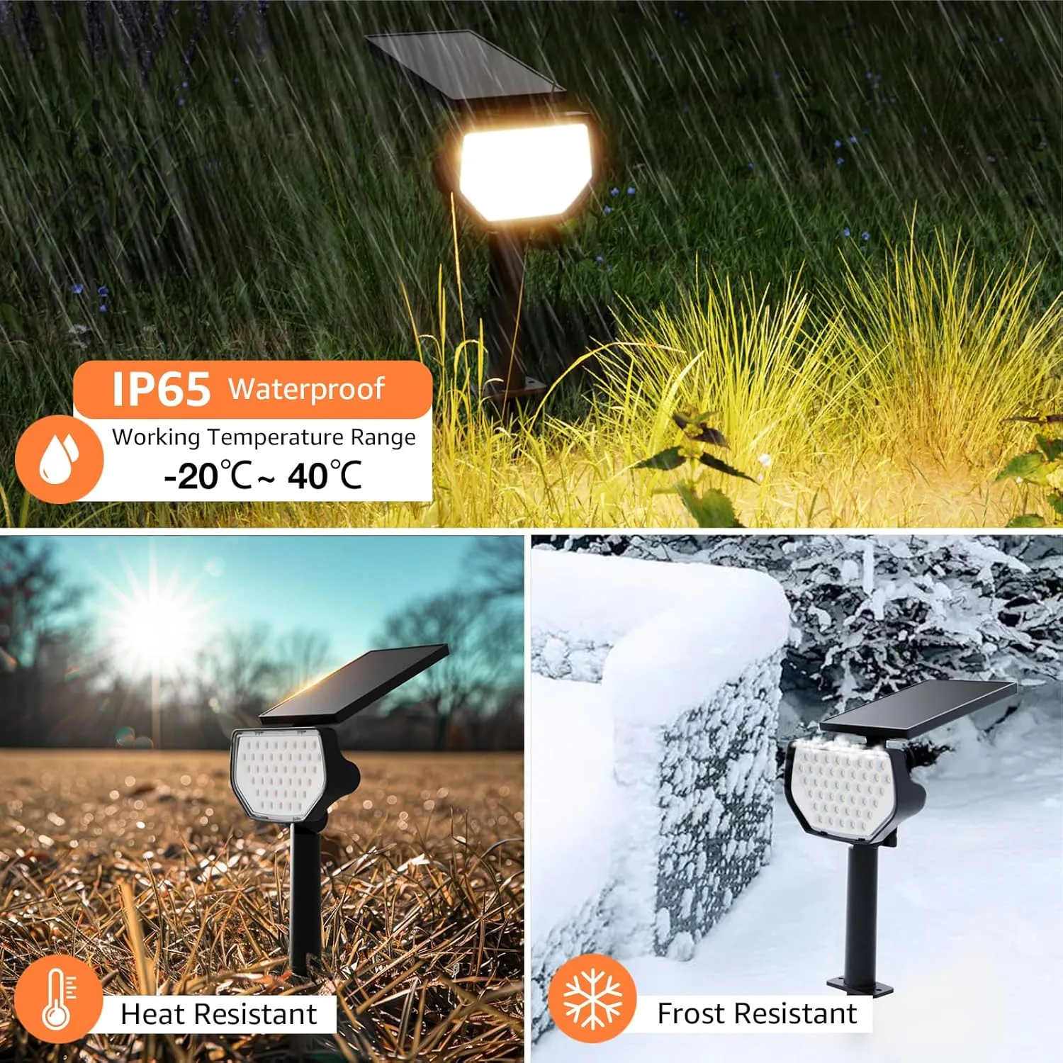 Lepro Outdoor Solar Spot Lights Outdoor Waterproof, for Flag Pole, Yard,Garden, Landscape, Backyard, Tree, Plants, Solar Powered Led Spotlight High Lumens, 4 Pack (Warm White)