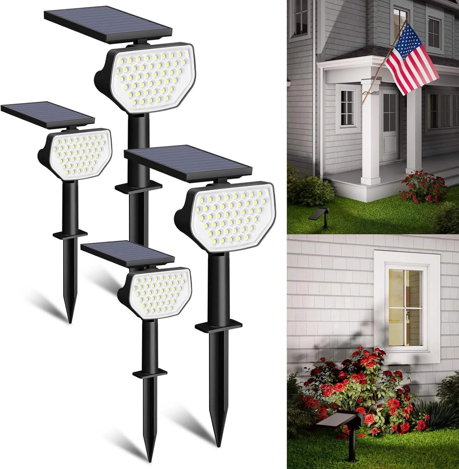 Lepro Outdoor Solar Spot Lights Waterproof for Flag Pole, Yard, Garden, Landscape, Backyard, Tree, Plants, Solar Powered Led Spotlight High Lumens, 4 Pack (Cool White)