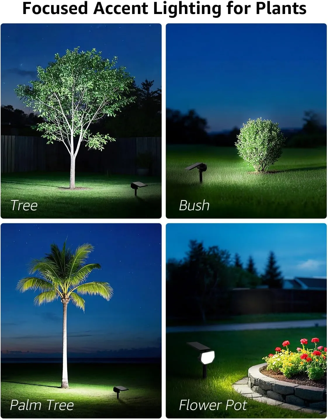 Lepro Outdoor Solar Spot Lights Waterproof for Flag Pole, Yard, Garden, Landscape, Backyard, Tree, Plants, Solar Powered Led Spotlight High Lumens, 4 Pack (Cool White)
