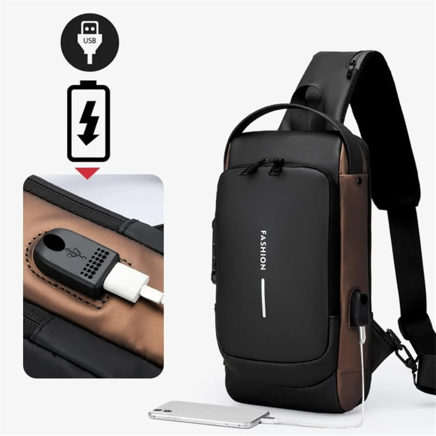 Leyweio Bag, Auricz Bag, New Carbon Fiber Streamline Sling Bags, Waterproof Crossbody Bag with USB Port, for Hiking