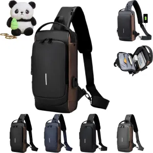 Leyweio Bag, Auricz Bag, New Carbon Fiber Streamline Sling Bags, Waterproof Crossbody Bag with USB Port, for Hiking