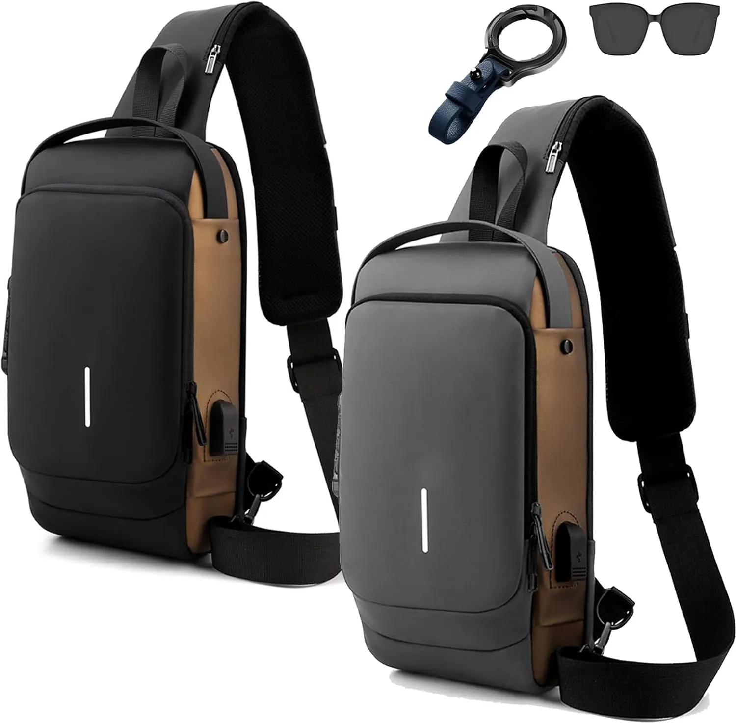 Leyweio Bag, Auricz Bag Sling, Carbon Fiber Streamline Anti-Theft Sling Backpack Travel Hiking Chest Daypack Waterproof (Black Gold  Gray Gold, Medium)