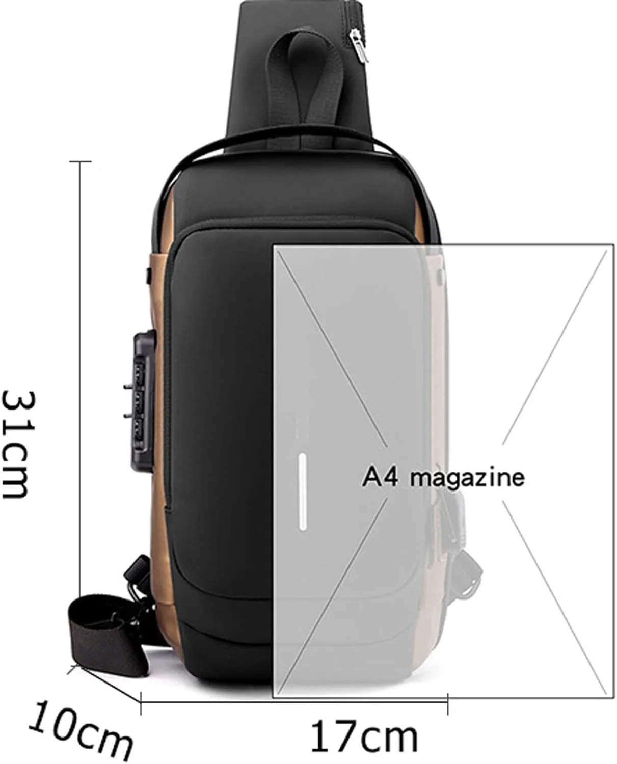 Leyweio Bag, Auricz Bag Sling, Carbon Fiber Streamline Anti-Theft Sling Backpack Travel Hiking Chest Daypack Waterproof (Black Gold  Gray Gold, Medium)