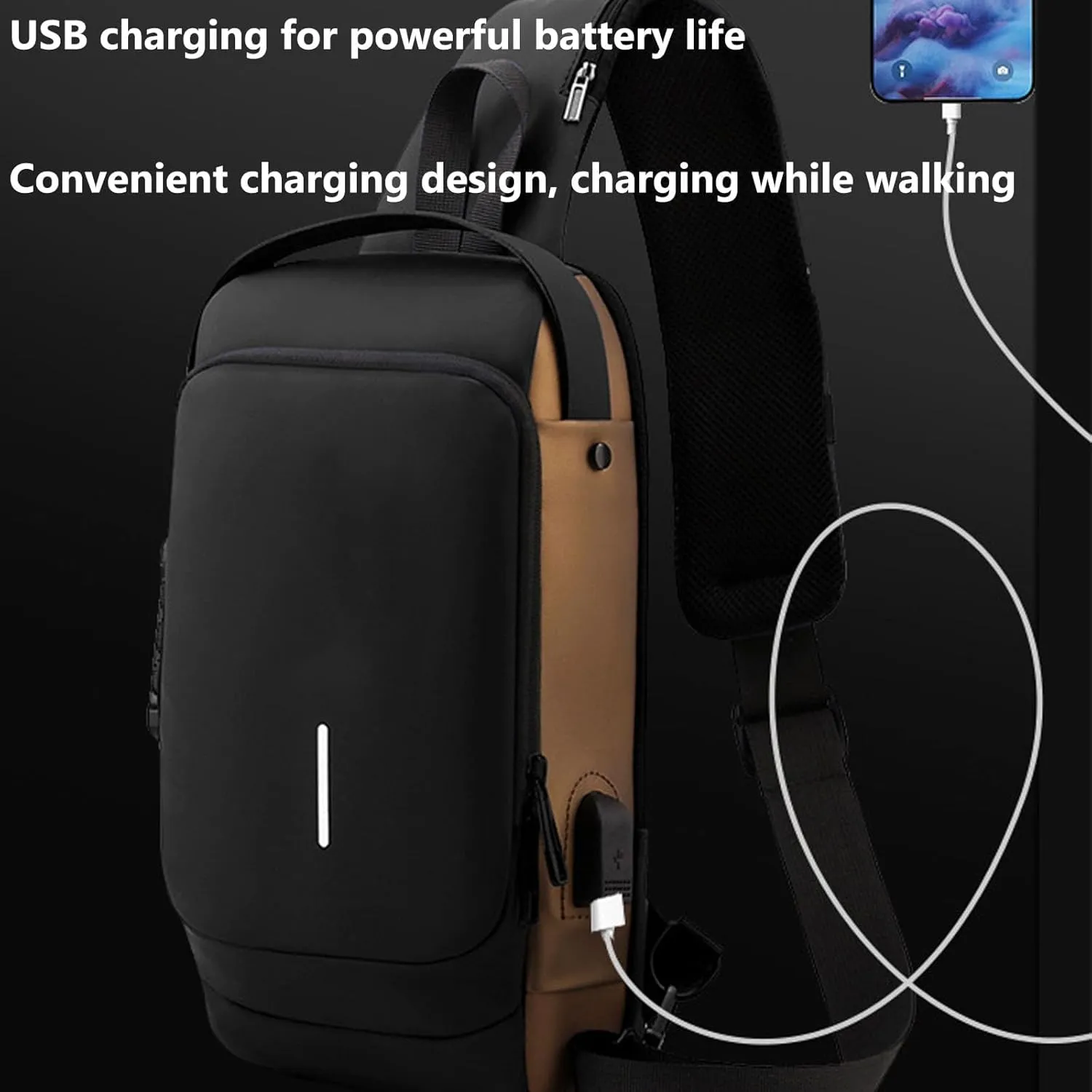 Leyweio Bag, Auricz Bag Sling, Carbon Fiber Streamline Anti-Theft Sling Backpack Travel Hiking Chest Daypack Waterproof (Black Gold  Gray Gold, Medium)
