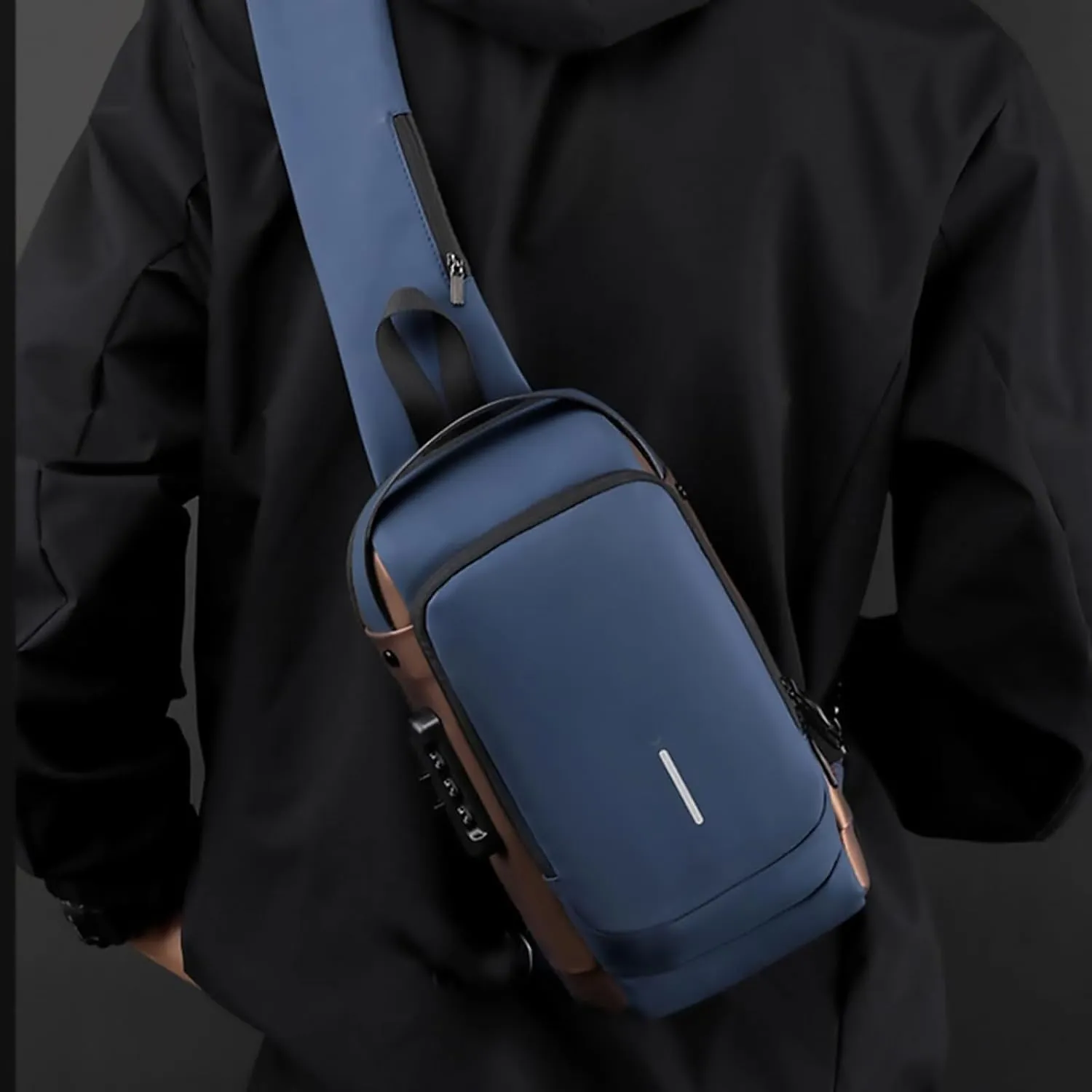 Leyweio Bag, Auricz Bag Sling, Carbon Fiber Streamline Anti-Theft Sling Backpack Travel Hiking Chest Daypack Waterproof (Black Gold  Gray Gold, Medium)