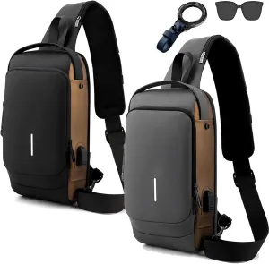 Leyweio Bag, Auricz Bag Sling, Carbon Fiber Streamline Anti-Theft Sling Backpack Travel Hiking Chest Daypack Waterproof (Black Gold  Gray Gold, Medium)