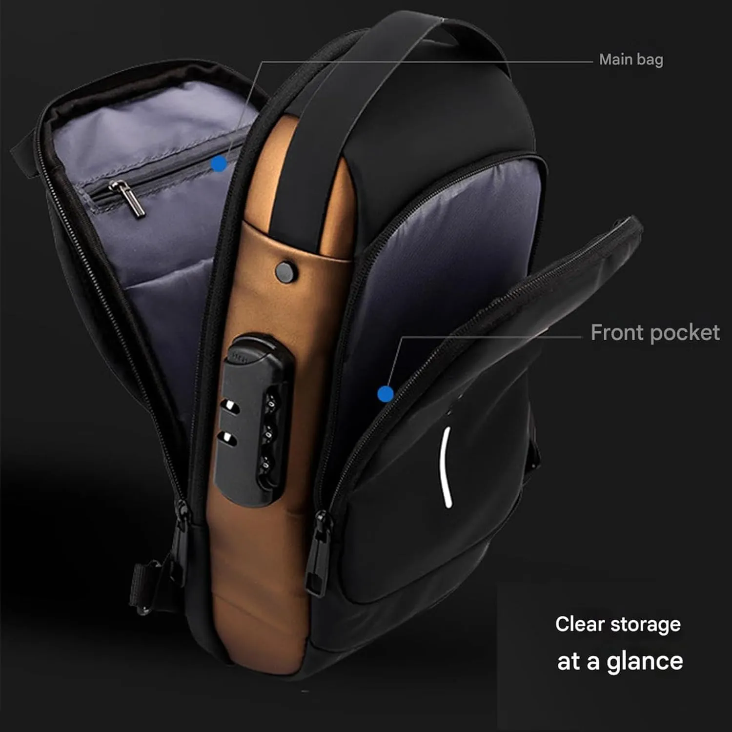 Leyweio Bag, Auricz Bag Sling, Carbon Fiber Streamline Anti-Theft Sling Backpack Travel Hiking Chest Daypack Waterproof (Black Gold  Gray Gold, Medium)