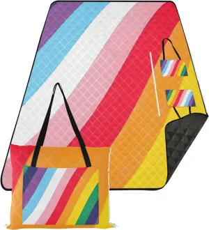 LGBTQ Pride Rainbow Lgbtqia Gay Beach Blanket Sandproof Waterproof Outdoor Blanket for Grass Foldable Picnic Blankets Large 80" x 60"