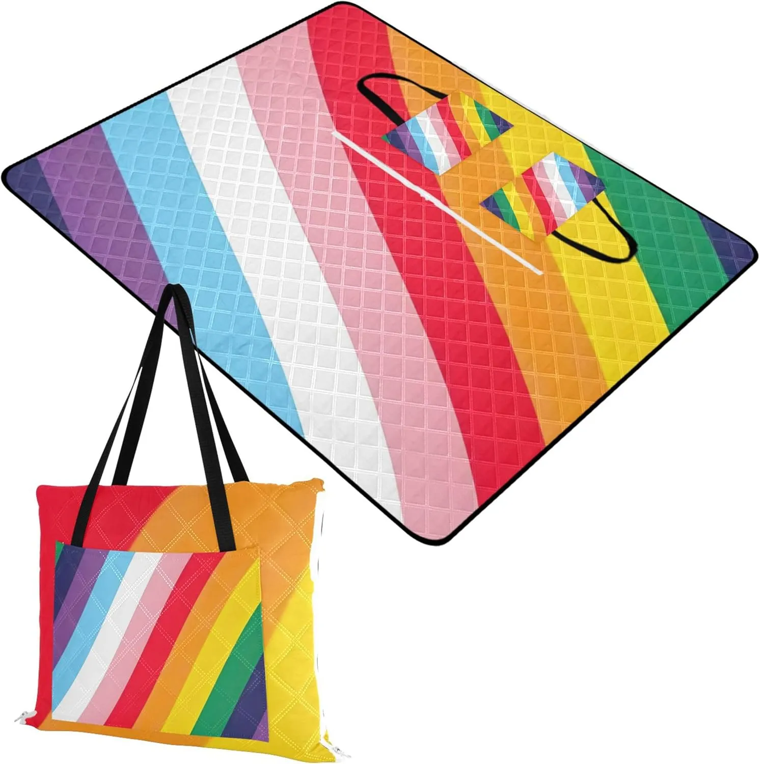 LGBTQ Pride Rainbow Lgbtqia Gay Beach Blanket Sandproof Waterproof Outdoor Blanket for Grass Foldable Picnic Blankets Large 80" x 60"