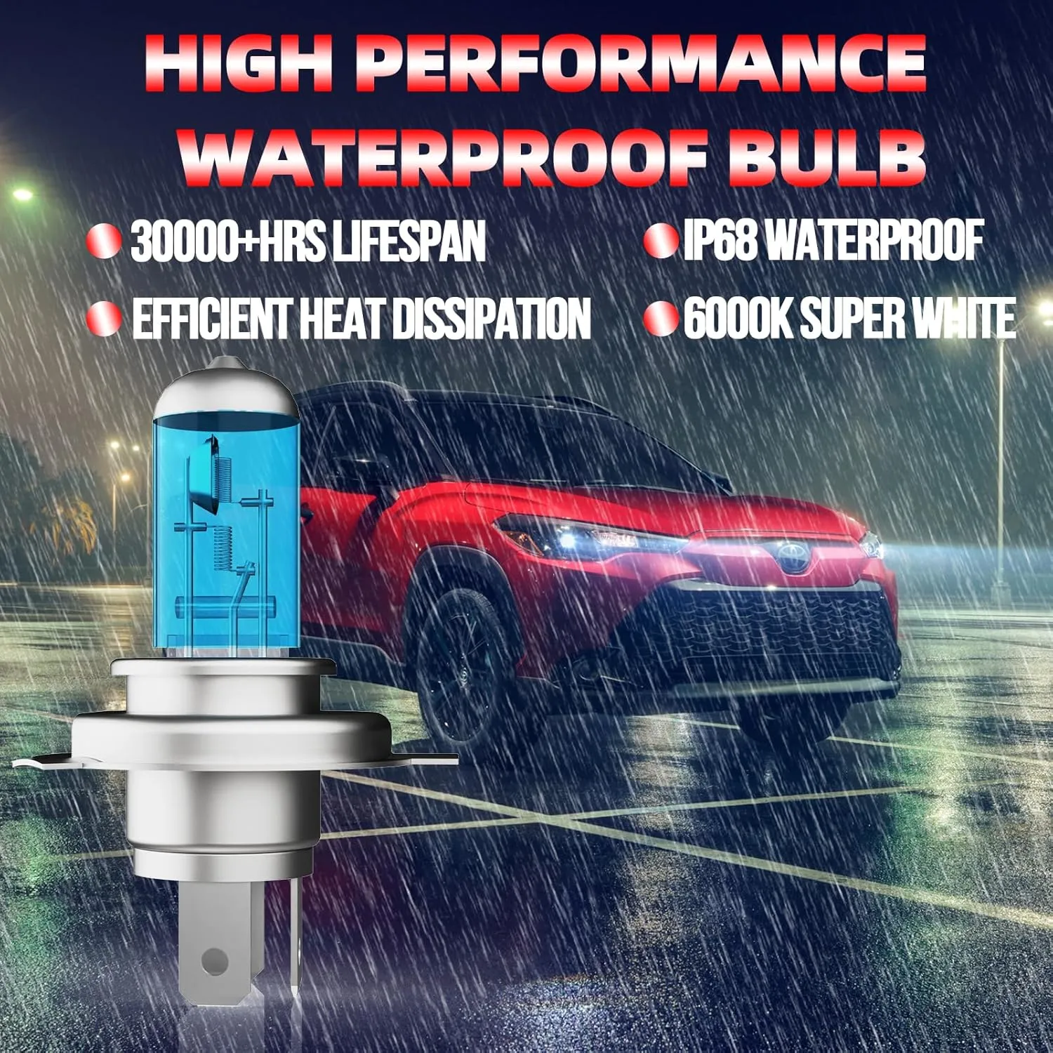 Light Bulbs Fit For Hyundai Santa Fe 2001-2006, 9003 High Low Beam High Performance Halogen Headlight Bulb Combo, 6000K White Light, Pack of 2