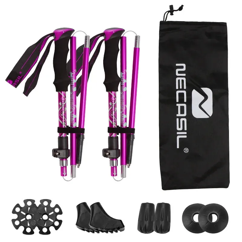 Lighten Up Folding Trekking Poles - Carbon Fiber Ultralight Quick Lock Walking Stick