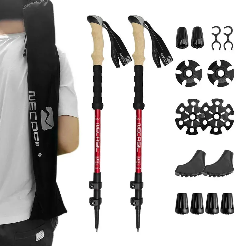 Lighten Up Folding Trekking Poles - Carbon Fiber Ultralight Quick Lock Walking Stick