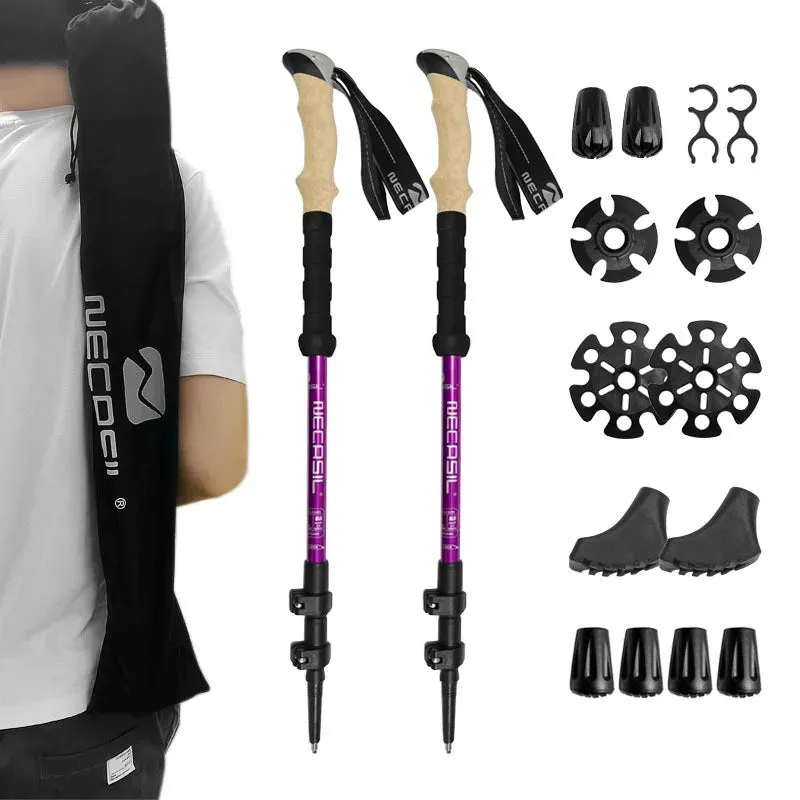 Lighten Up Folding Trekking Poles - Carbon Fiber Ultralight Quick Lock Walking Stick