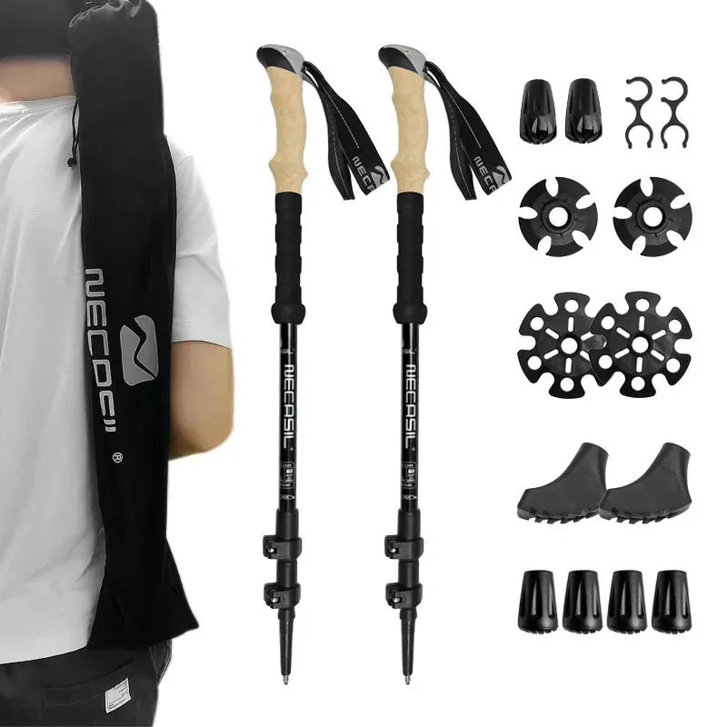Lighten Up Folding Trekking Poles - Carbon Fiber Ultralight Quick Lock Walking Stick